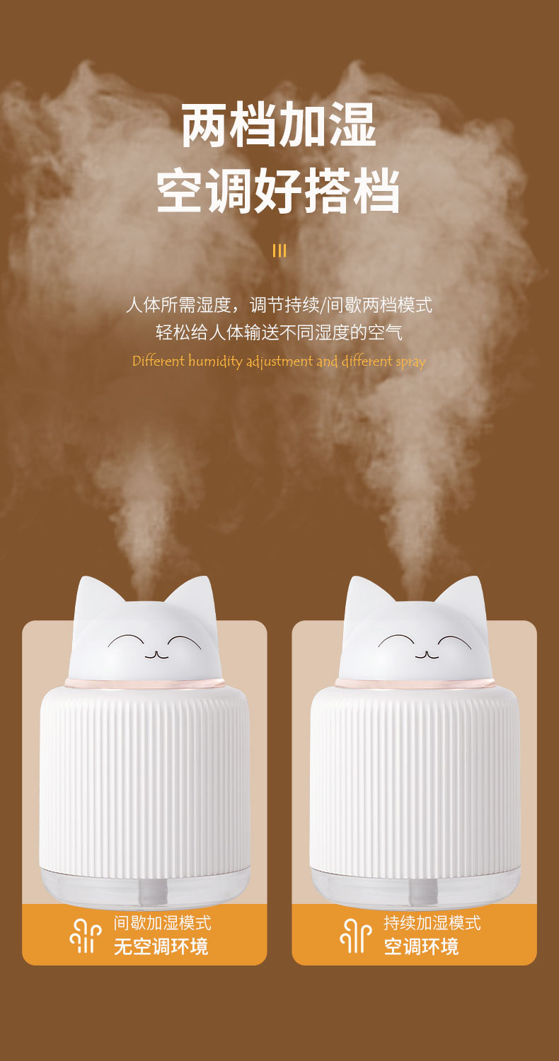 新款猫咪灯宠星加湿器USB家用卡通保湿可爱静音喷雾办公室香薰机详情6