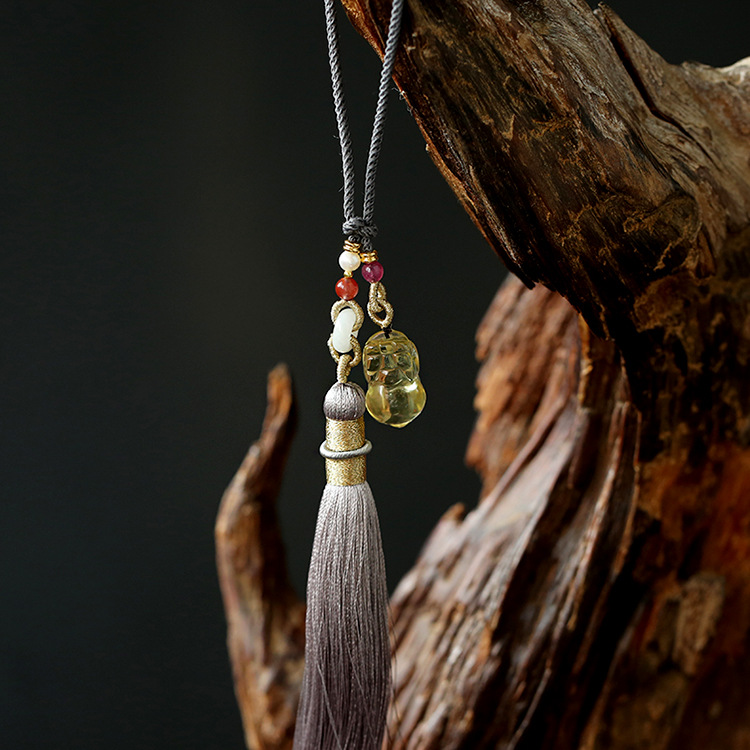 Natural crystal tassels, car hangers, bag hangers, key hangers, yellow crystal PI Xiu waist accessories, Hanfu, walking prohibition, cheongsam, lapel pic 12