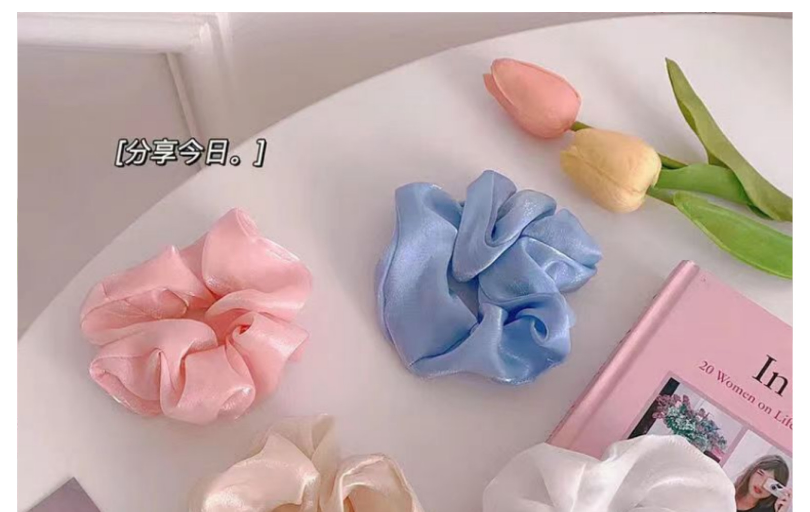 New large-intestine hair band, multicolored gauze, glossy hair accessory, hair tie, 2-yuan store, net gauze ponytail hair tie, texture leather band pic 9