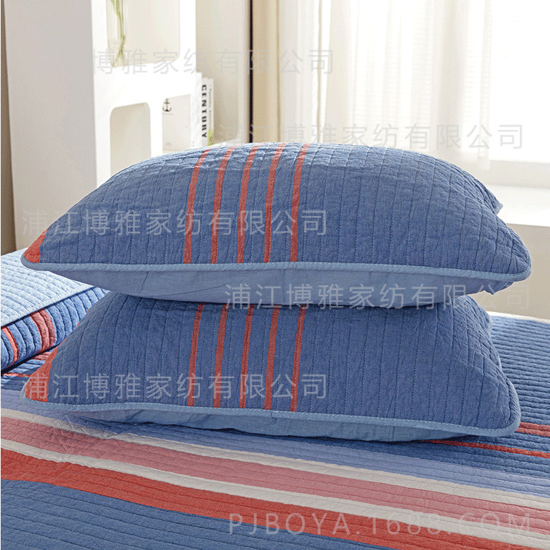 Simple and high-end quilted quilt, blue striped pure cotton three-piece bed cover, spring and summer air conditioner quilt, washed quilt wholesale pic 11