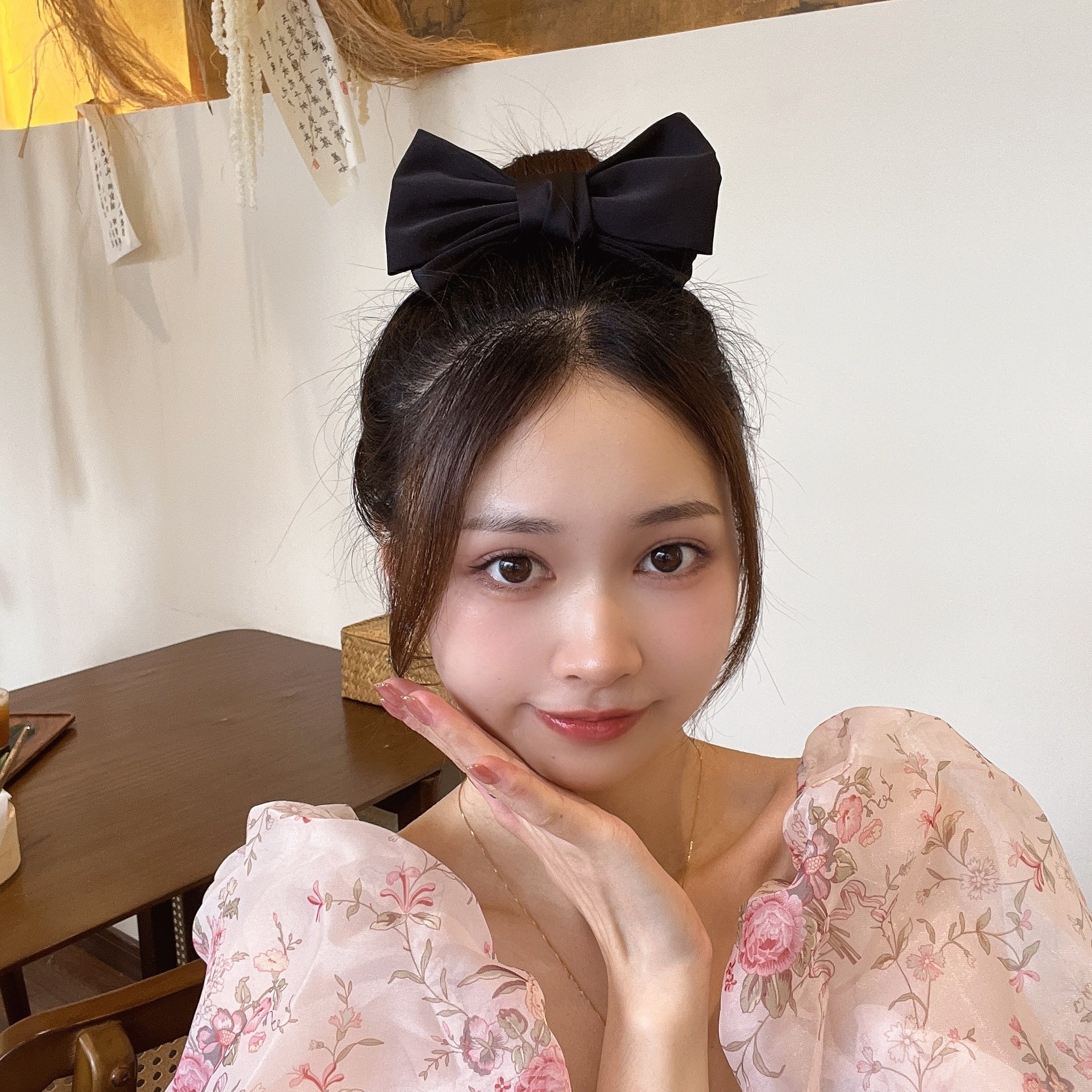 韩系同款缎面蝴蝶结大肠圈发圈高级感黑色头饰高弹力马尾头绳女详情9