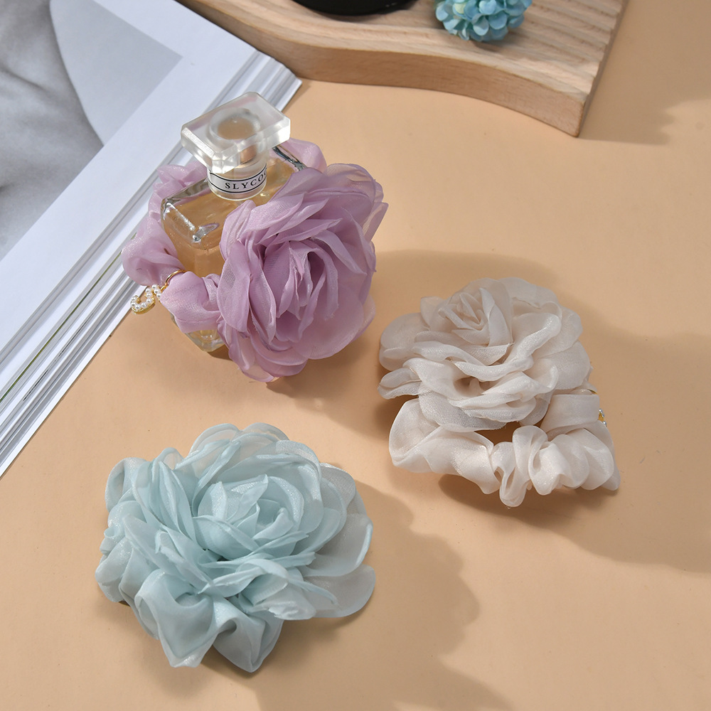 新款温柔纯欲风低饱和色玫瑰花系列发圈新款马尾发绳花朵头绳发饰详情2