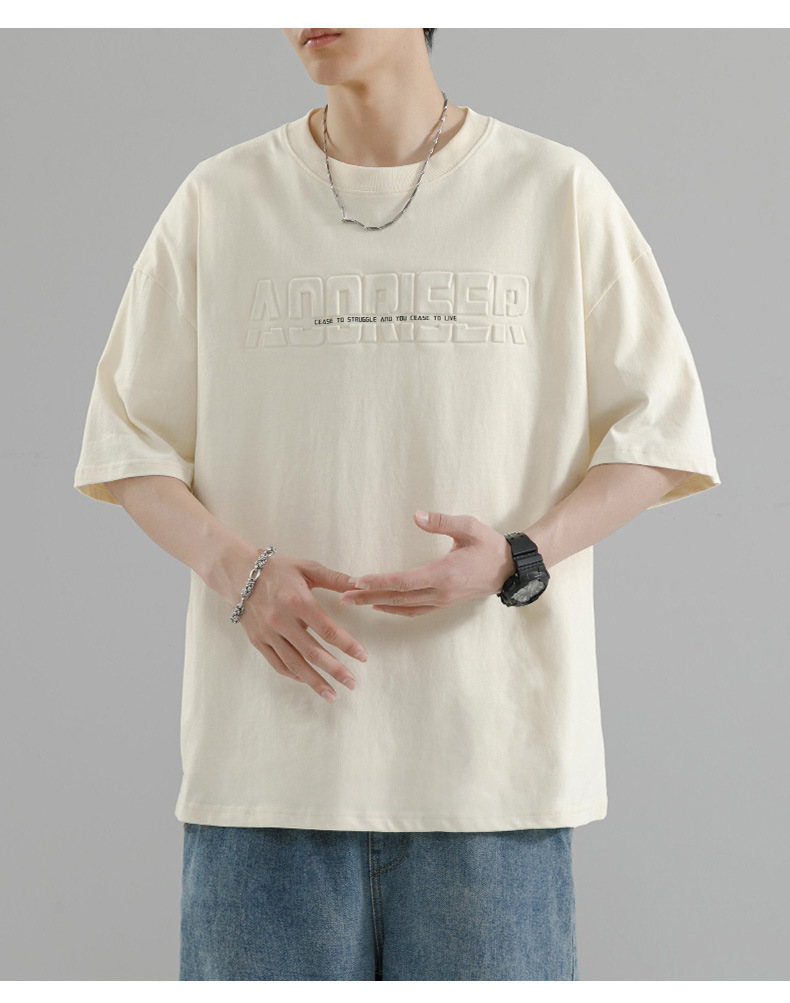 【 Pure Cotton 】 Steel stamp letter short-sleeved T-shirt for men, round neck, loose, casual and versatile, trendy 2024 Summer new short T-shirt pic 18