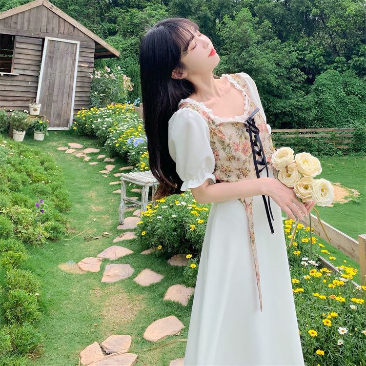 大码法式气质设计感假两件连衣裙女夏季初恋甜美泡泡袖衬衫长裙子详情16