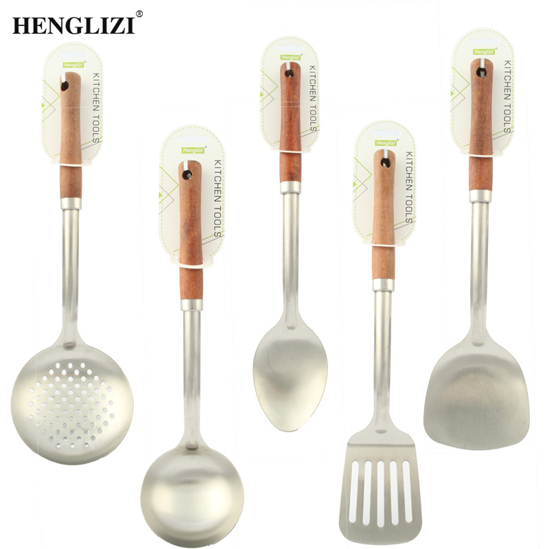 Cross-border household stainless steel spatulas, soup spoons, frying spatulas, strainers, non-stick pans, and colorful square handle kitchenware pic 16
