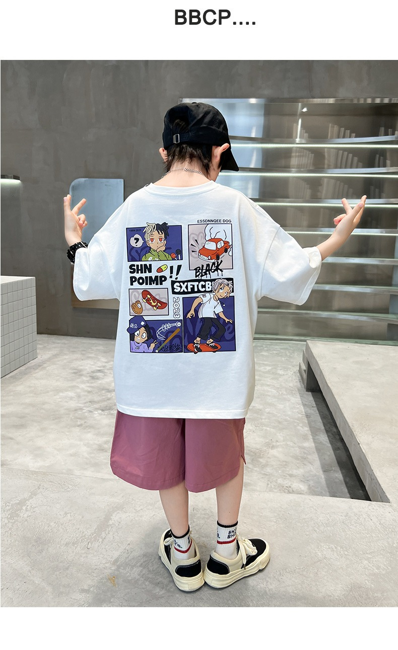 男童短袖T恤夏装2024新款儿童夏款棉白色潮牌上衣7大童体恤12岁详情17