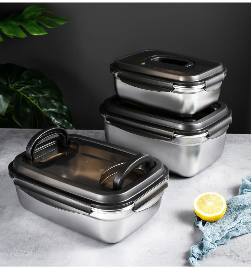 304 stainless steel food storage box, large-capacity kitchen grain sealed box with handle, refrigerated storage box, bento box pic 15
