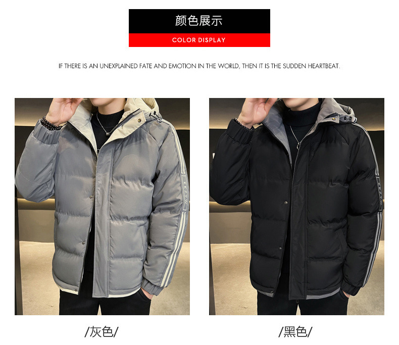棉衣男士现货爆款直播2024冬季新款连帽三条杠面包服宽松棉服外套详情7