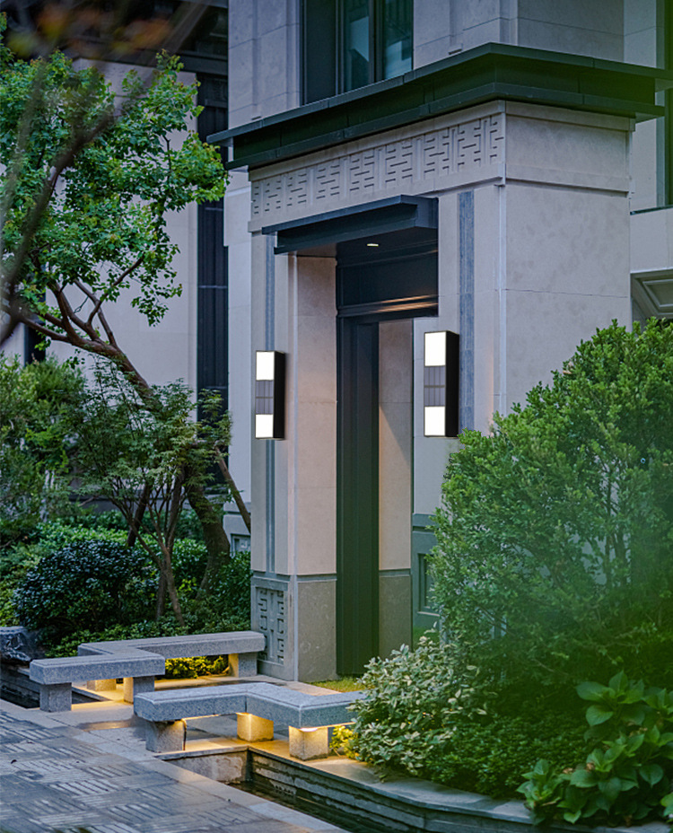 Solar 6-LED top and bottom illuminated wall lamp, outdoor courtyard rectangular decorative lamp, fence and wall rainproof wall-washing lamp pic 43