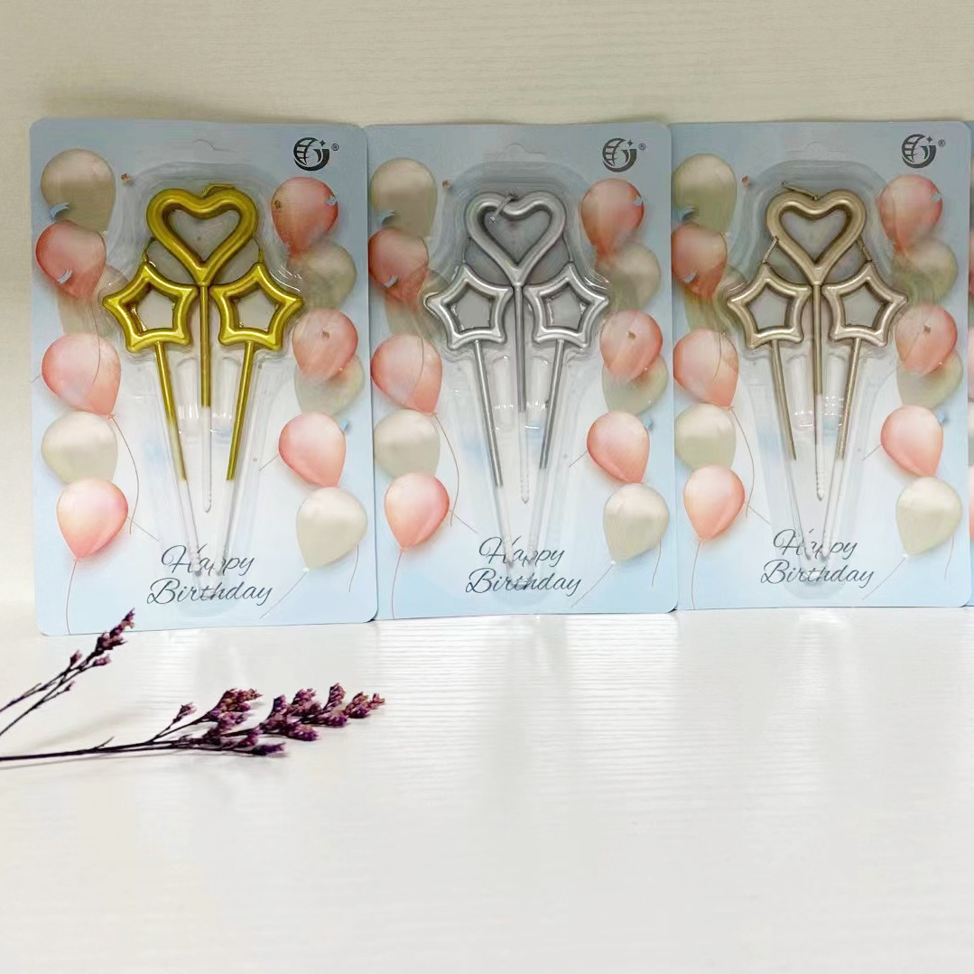 Birthday candle cake baking: gold and silver rose gold heart star candles pic 1