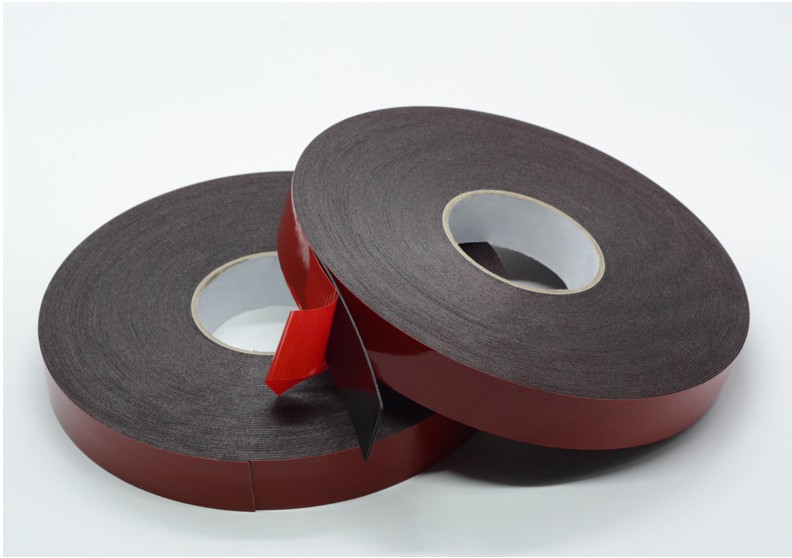 厂家直供0.5MM厚PE汽车泡棉双面胶带 高粘红膜黑色海绵双面胶带详情12