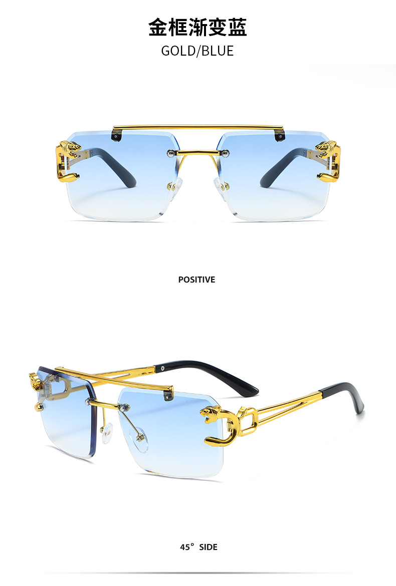 新款时尚个性无框豹子头双梁太阳镜潮流户外驾驶个性潮流墨镜详情11