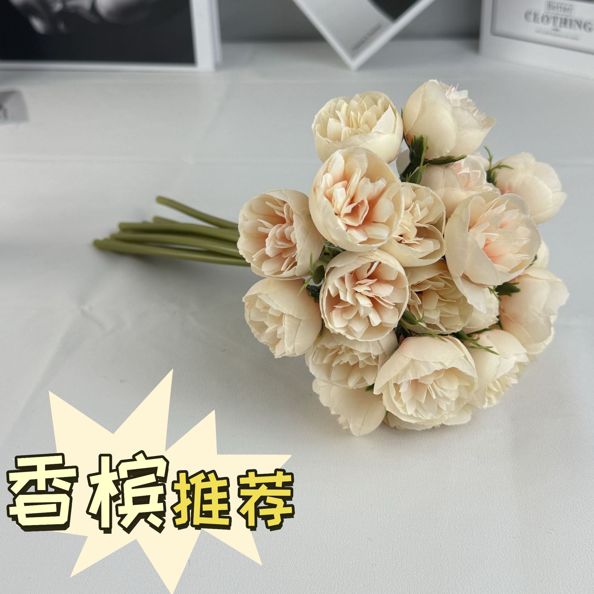 爆款仿真27头玫瑰手扎仿真花茶花小玫瑰手捧花假花套装家居摆件详情5