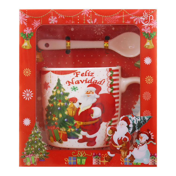 Spanish Christmas ceramic cup gift box packaging mug, coffee cup, water cup, milk cup with spoon, guest logo pic 4