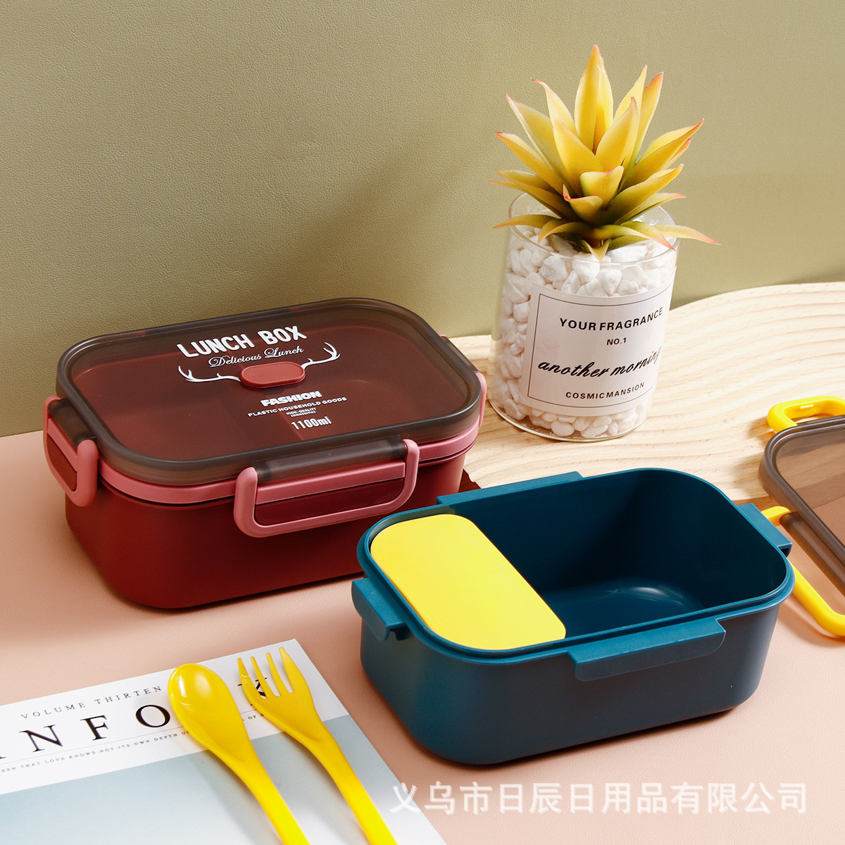 日式单双层饭盒学生上班族便携微波炉便当盒分格可加热餐盒带餐具详情4