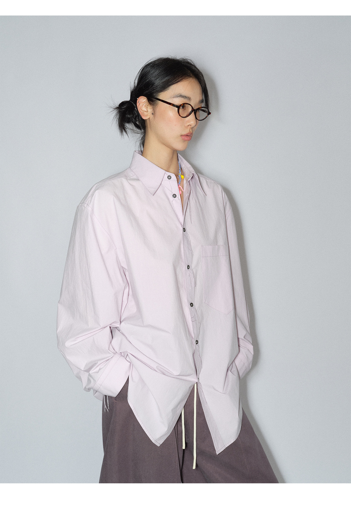 [识时]新品盐缩匹马棉宽松休闲百搭翻领长袖纯色衬衫上衣女V8465详情16