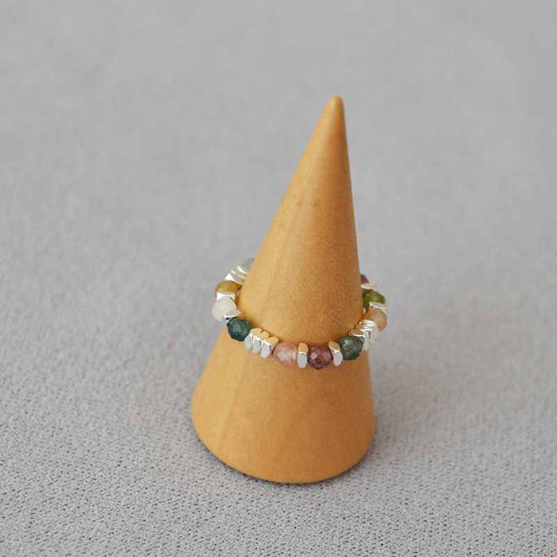 夏日新款复古清凉真石天河石彩色碧玺串珠个性简约弹力戒指食指戒详情13