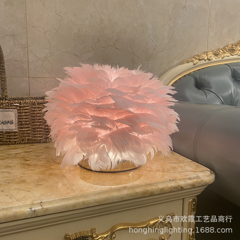 USB charging feather table lamp for bedroom, simple, modern and creative Nordic style, warm and romantic wedding bedside lamp pic 5