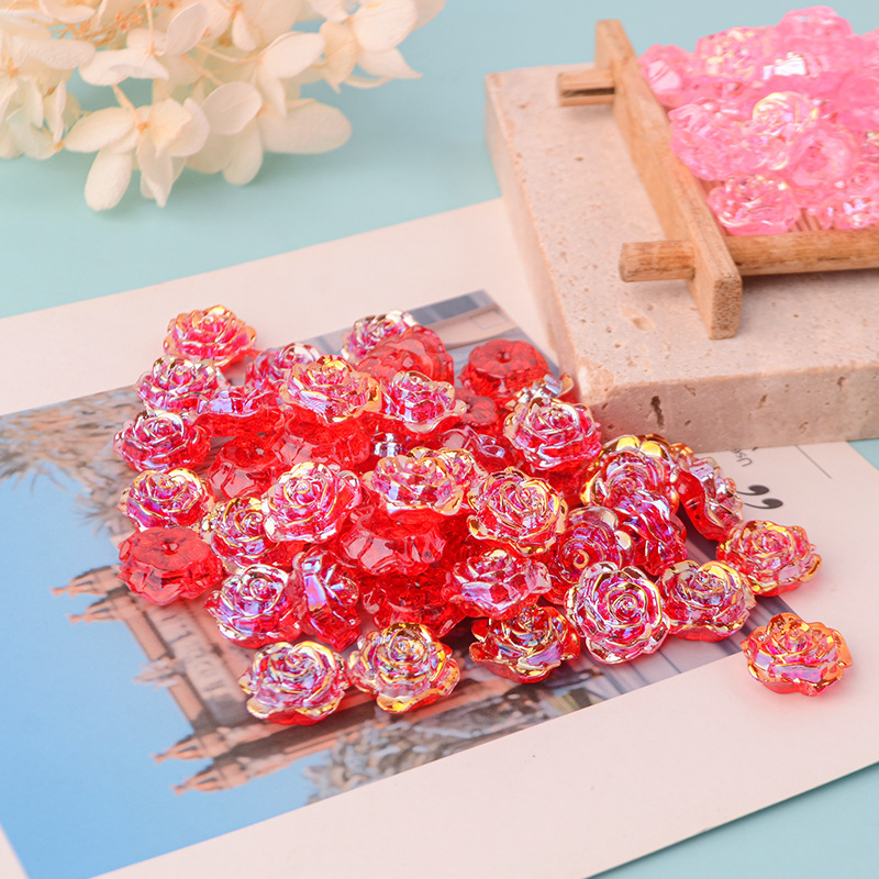 Wholesale of new transparent AB color rose, transparent aurora camellia DIY resin accessories and acrylic beads pic 2