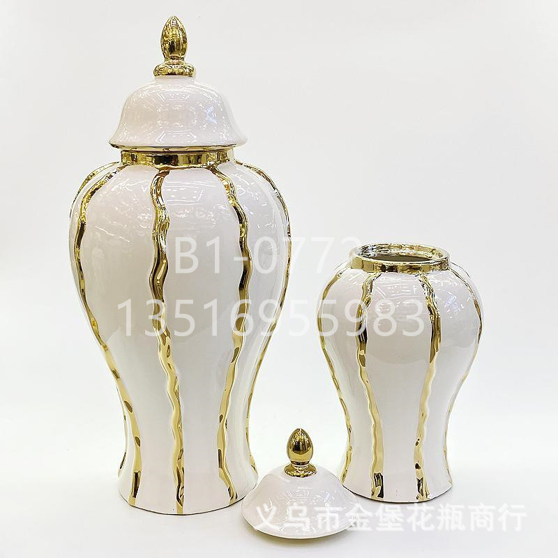 Ceramic electroplated golden-edge general bottle home decoration piece, light luxury handicraft decoration soft furnishing, living room entrance countertop decoration piece pic 8