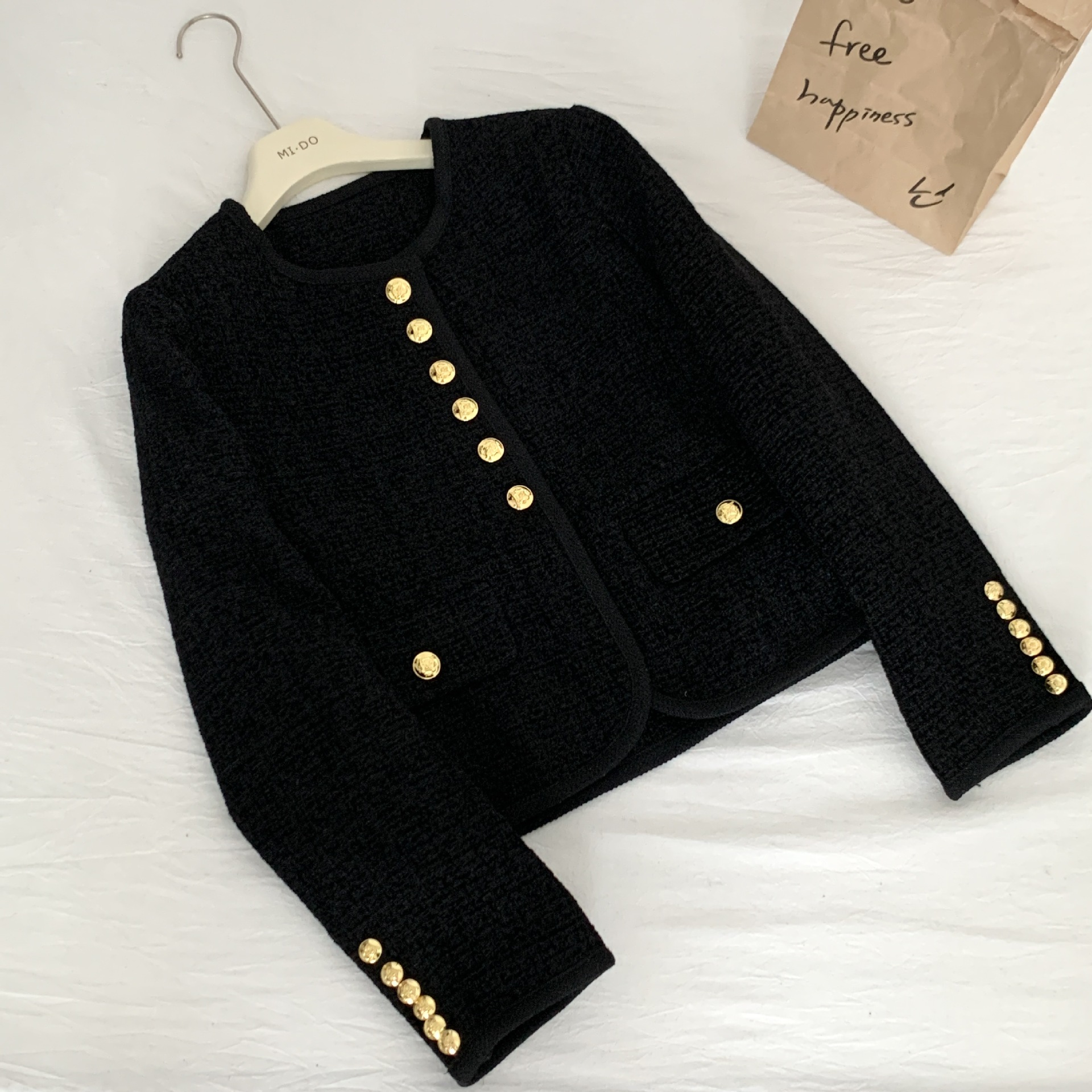 同款~黑色小香风短外套女23秋冬新款粗花呢六扣双口袋详情46