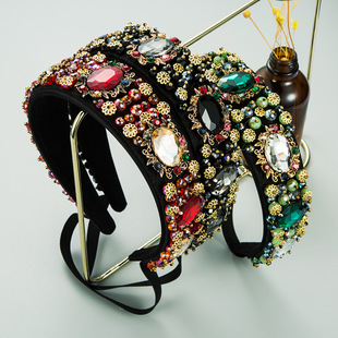 French retro, light luxury, heavy craftsmanship hair bands, high-end feel, rhinestone wide headbands, elegant hair accessories for balls, wholesale and export pic 23