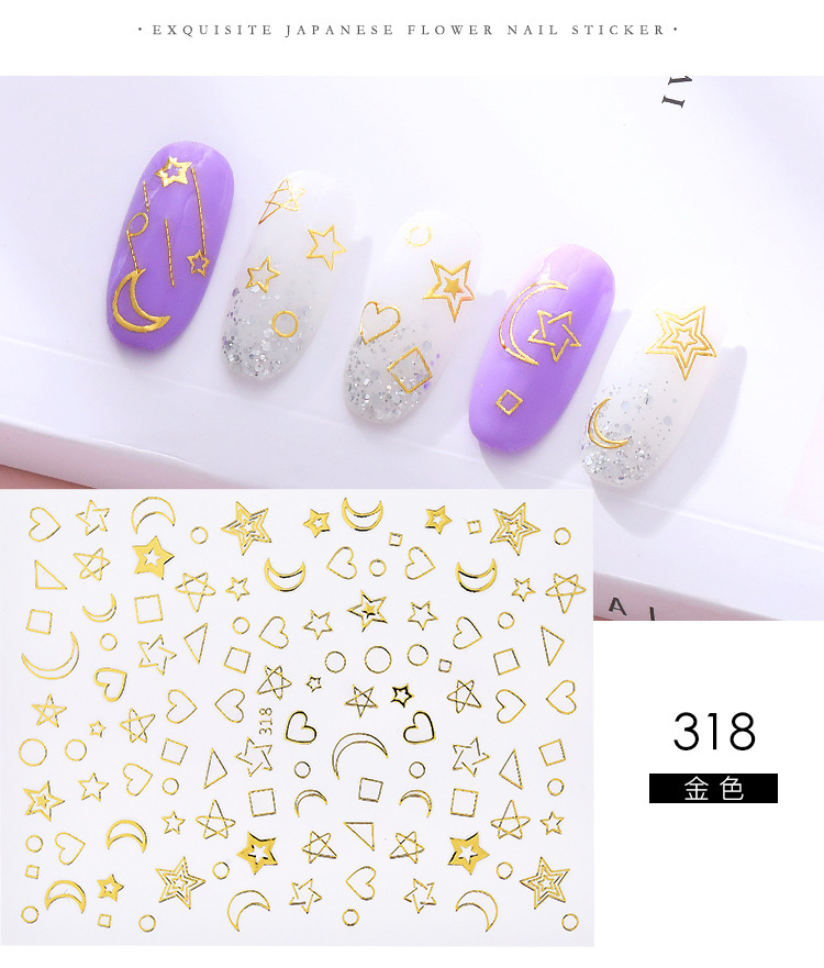 New Instagne-style star and moon nail stickers, Japanese and Korean waterproof and long-lasting gold-embossed 3d nail stickers and nail decals pic 20