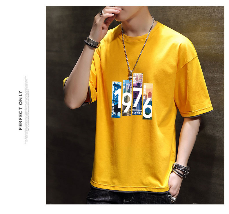New Korean loose short-sleeved T-shirts for young men. Two pieces of cotton half-sleeved faux faux T-shirts for students, cool and oversized pic 69