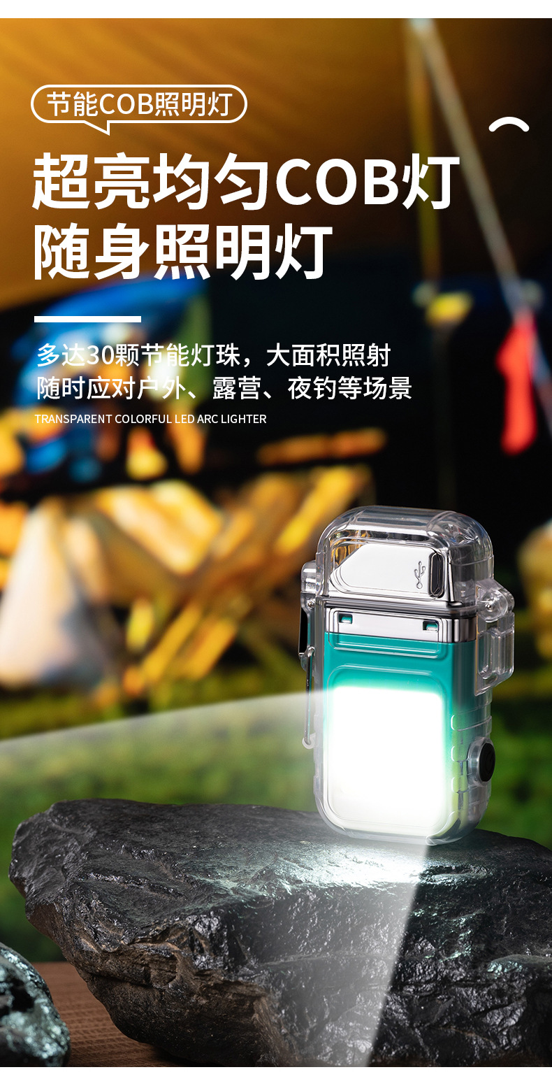 Wholesale of new transparent lighters, creative plastic outdoor waterproof double-arc lighting multi-functional electronic cigarette lighters pic 14