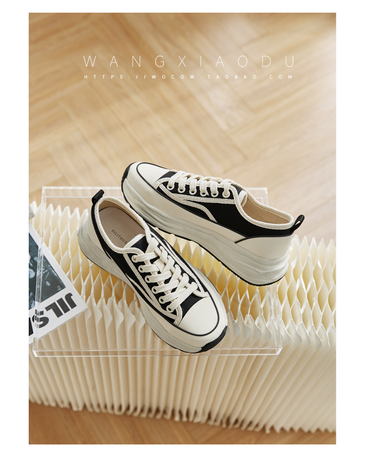 【澜柜】北海道 厚底系带帆布鞋女2022年新款网面平底小白鞋子女详情77