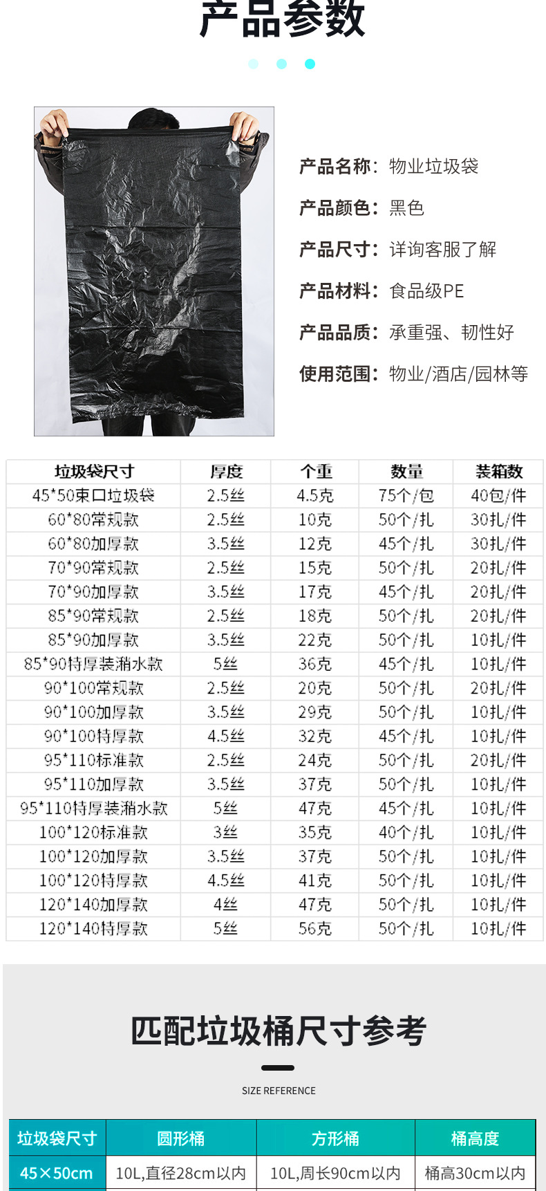 批发加厚大号塑料袋黑色物业环卫医院垃圾袋搬家收纳袋加大平口袋详情9
