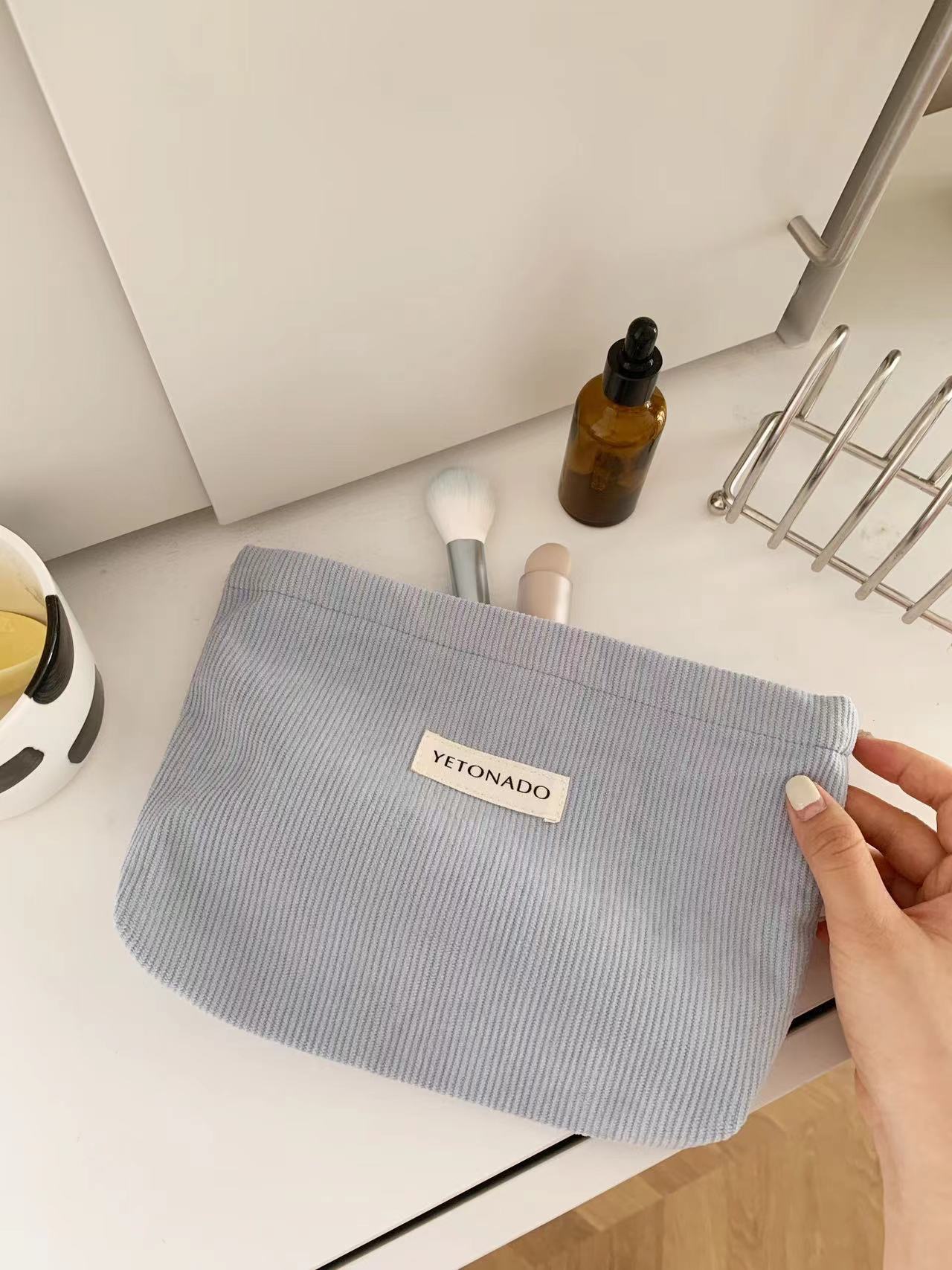 纯色灯芯绒布袋大容量化妆包手拿包收纳帆布袋收纳包便携洗漱包详情12