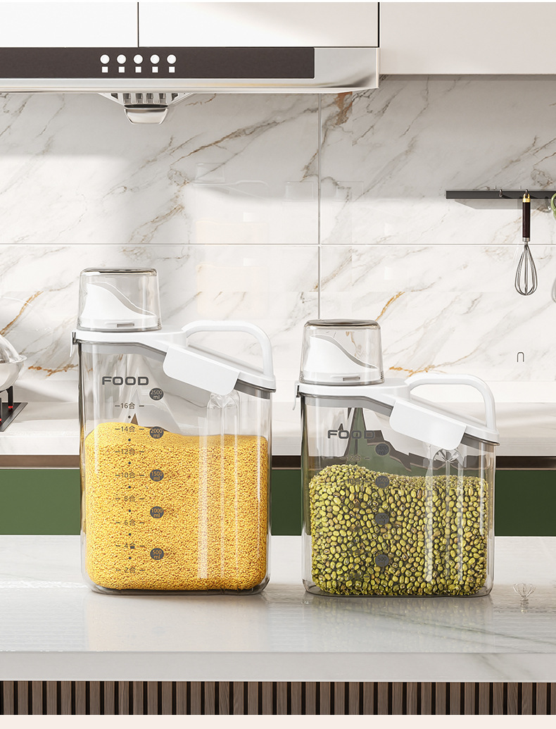 Plastic transparent sealed jars, Japanese-style portable rice storage buckets, moisture-proof household kitchen five-grain jars with measuring cups, wholesale of miscellaneous grain jars pic 12