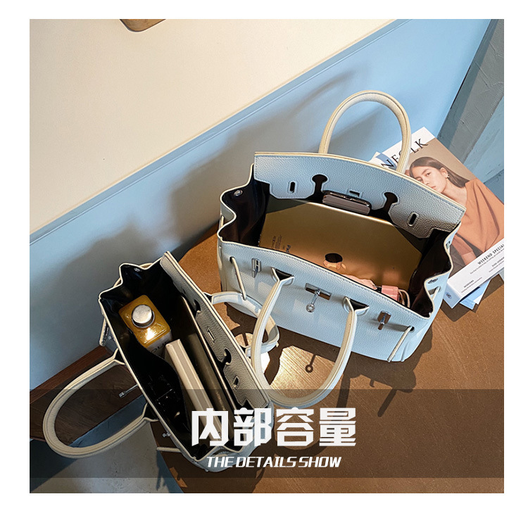 Lychee pattern platinum bag 2021 new style Kelly bag for brides, wedding bags and women, large capacity hand-held bag, shoulder crossbody, soft surface pic 39