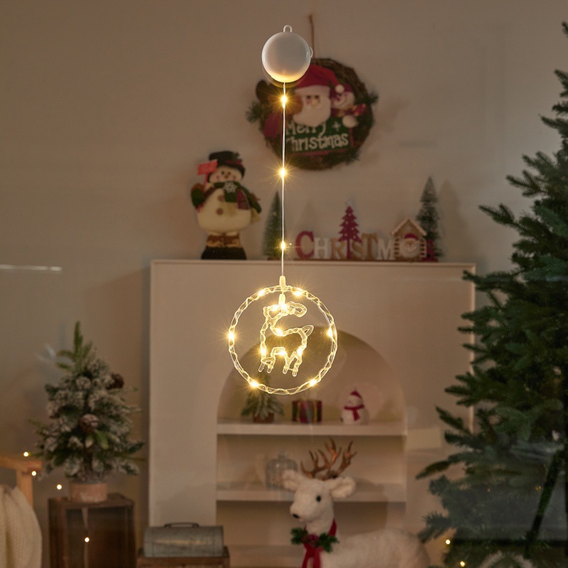 跨境LED圣诞装饰灯挂灯橱窗节日布置氛围遥控电池盒圆环彩灯串详情1