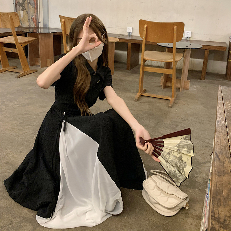 中式改良旗袍连衣裙女夏天2022新款设计感收腰短袖中长款裙子女装详情13