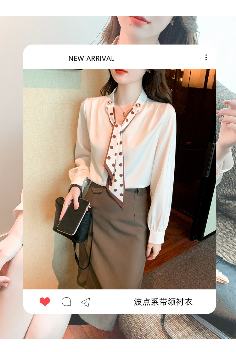 衬衫女2024秋季新款时尚气质韩版V领波点蝴蝶结系带减龄长袖上衣详情4