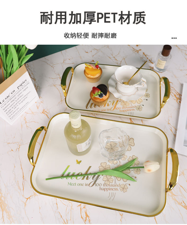 新款欧式镀金镭射印花长方形跨境托盘茶盘水果盘收纳盘详情4