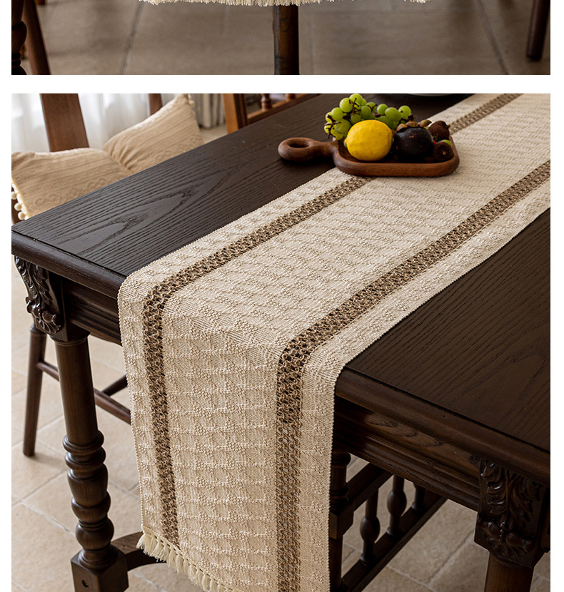 跨境新品日式棉麻编织茶旗简约复古床旗餐边柜装饰布桌旗代发批发详情16