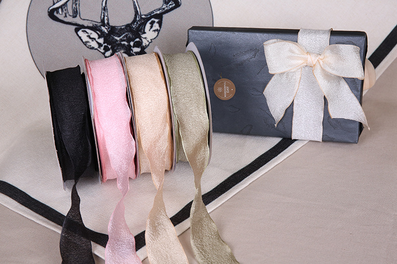 Dingxin fish tail Ribbon wholesale Korean version wave-burned edge yarn ribbon handcrafted hair accessory bow gift box packaging ribbon pic 9