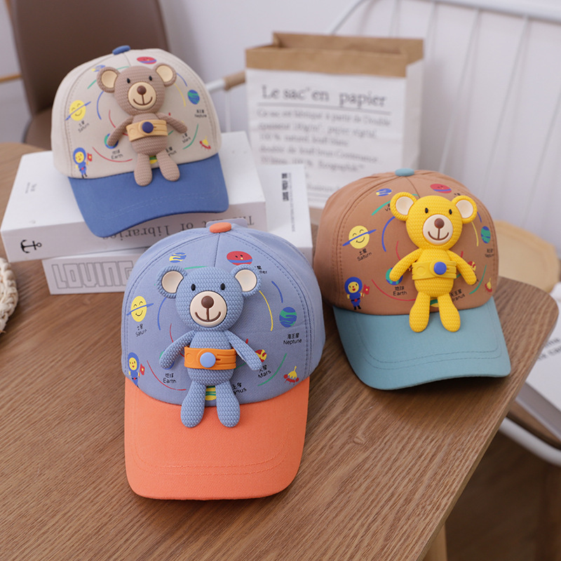 Korea cute bear kids baseball cap primavera nuevo estilo desmontable oso bebé sombra dutch tong cap wholesale tide pic 1