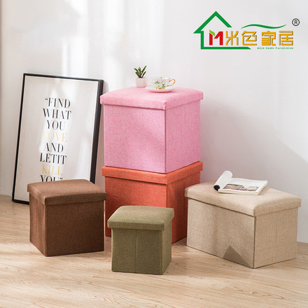 棉麻加强折叠收纳凳储物凳换鞋凳棉麻收纳箱沙发凳收納椅泡脚桶凳详情4