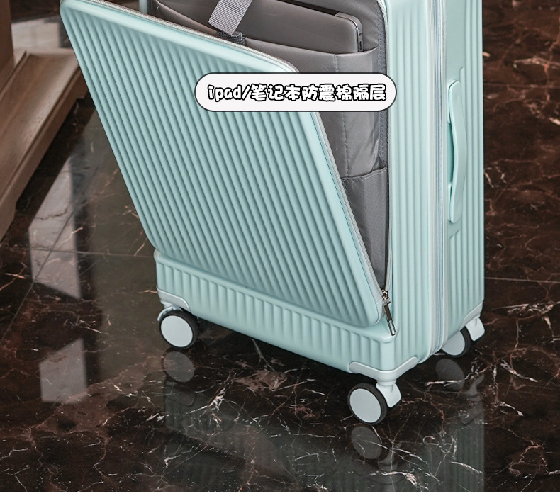 一件代发20寸前置开口行李箱男女新款多功能密码旅行箱拉杆箱批发详情5