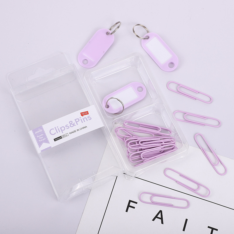 Cross-border 2-in-1 office combo set, macaron-colored paper clip, ticket holder, thumbtack, round head clip, keychain box pic 12