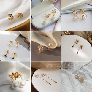 Blue flower earrings, mosquito-repellent incense plate ear clips, no holes, high-end, niche retro style, light luxury stud earrings, Korean-style earrings pic 8