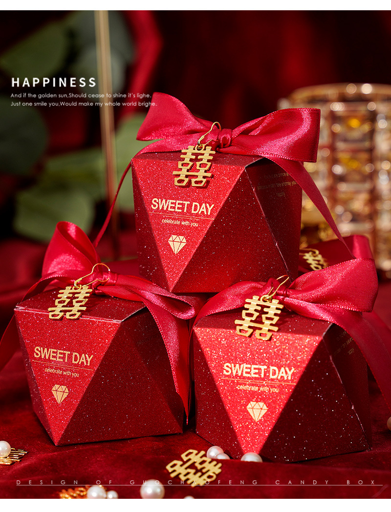 New Chinese-style wedding gift box, wedding candy box, star anise engagement souvenir packaging box, red wedding candy box pic 7