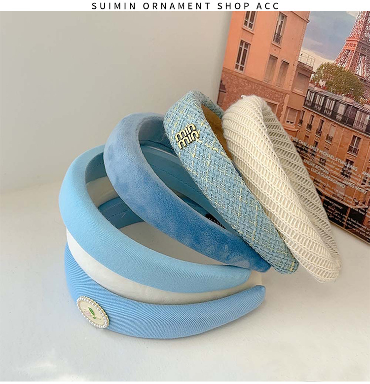 Sky blue hairband for women, 2024 new sponge hairband, high-end feel, wide-edge sponge headband, high top of the head hair accessory for women pic 15