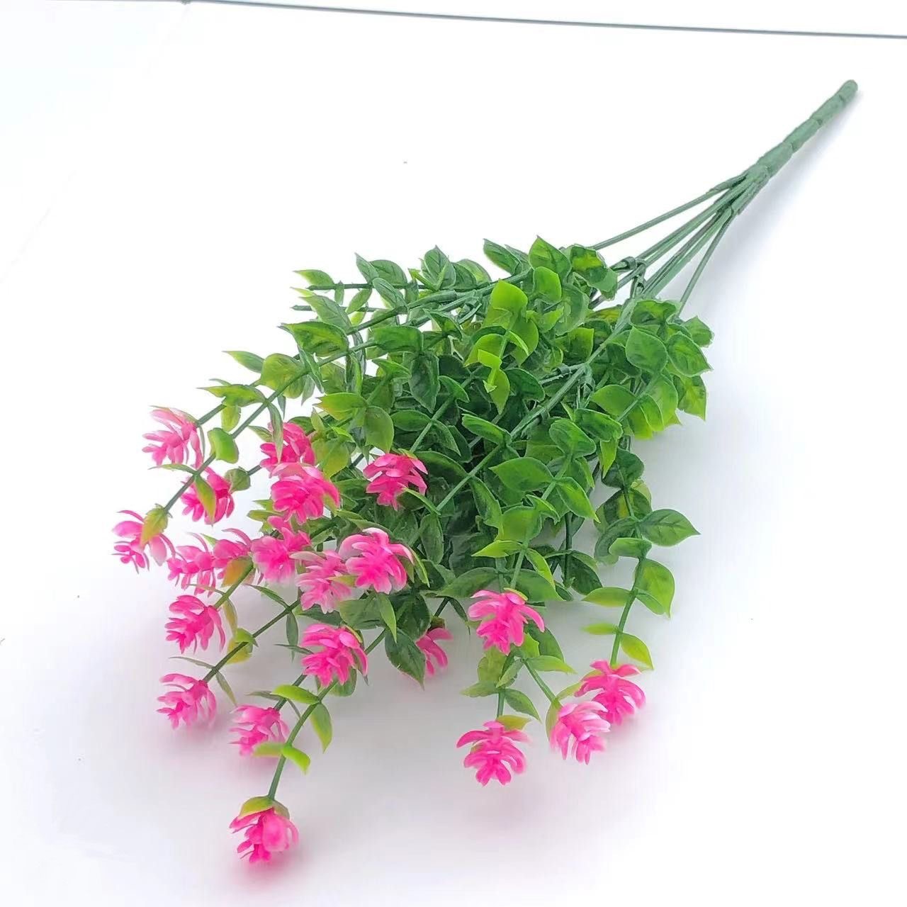 跨境人造绿植 7叉尤加利茶花 仿真花塑料花家居婚庆户外阳台植物详情12