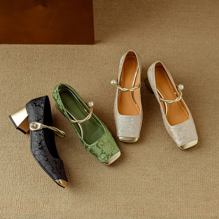 新中式国朝风单鞋2024春季新款百搭复古法式粗跟方头浅口女士单鞋详情51