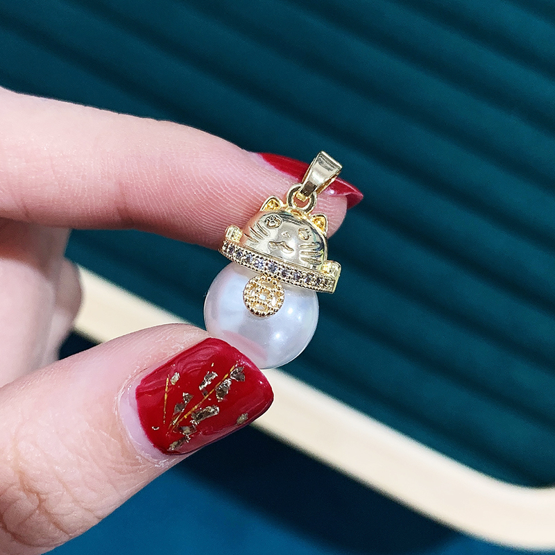 diy accessories: copper-plated real gold Maneki Neko pendant head, freshwater pearl empty stand accessory, round bead stand necklace pendant pic 2